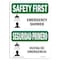 Signmission OSHA SAFETY FIRST, 7" Height, Rigid Plastic, 10" x 7", Landscape, Emergency Shower Bilingual OS-SF-P-710-L-10774 - alternate 1